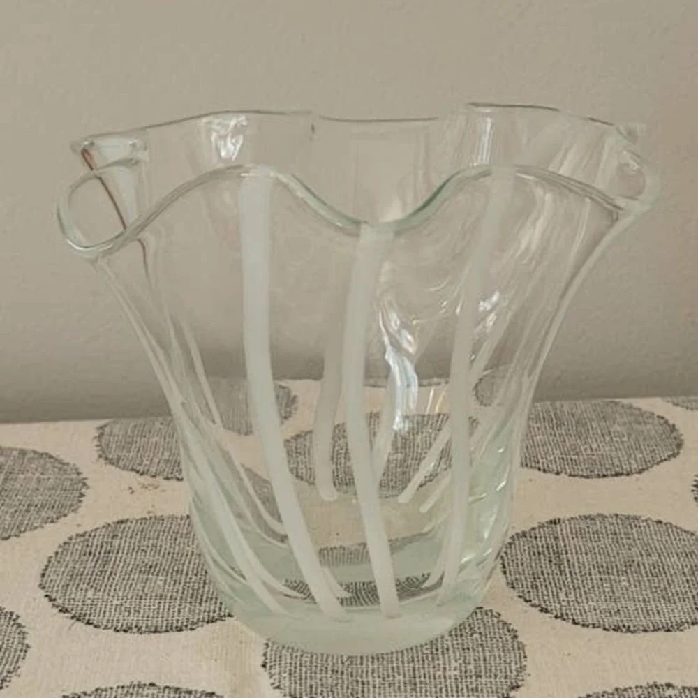 Clear and White Wavy Glass Vase